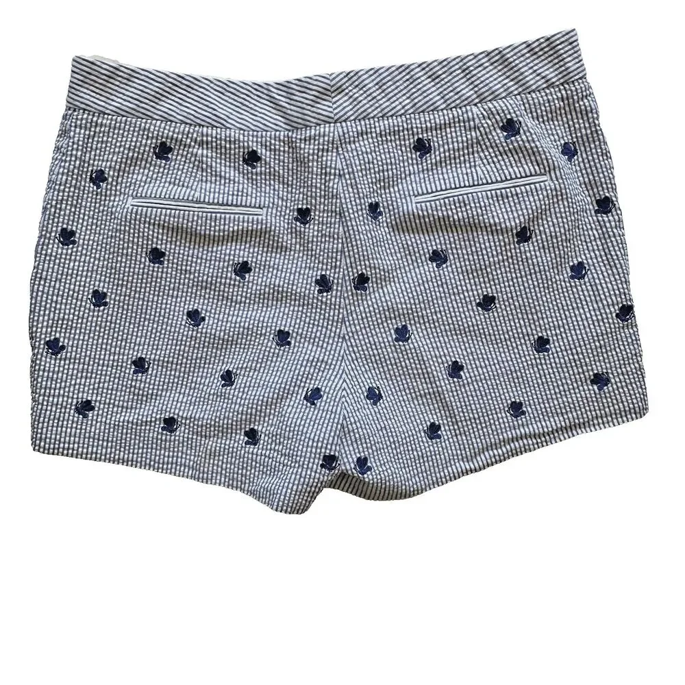 Brooks Brothers Women's Seersucker Shorts Embroidered Bees White Blue Size 2